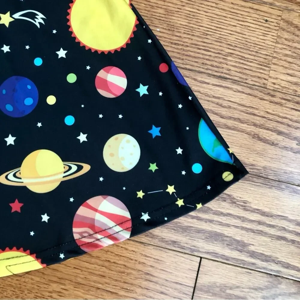 Funnycokid Planets Astronomy Print A-Line Skater Black Dress Girl’s Size XL